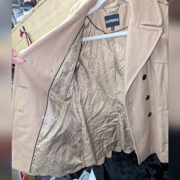 Express Wool Beige Pea Coat Size Medium EUC - Picture 5 of 8